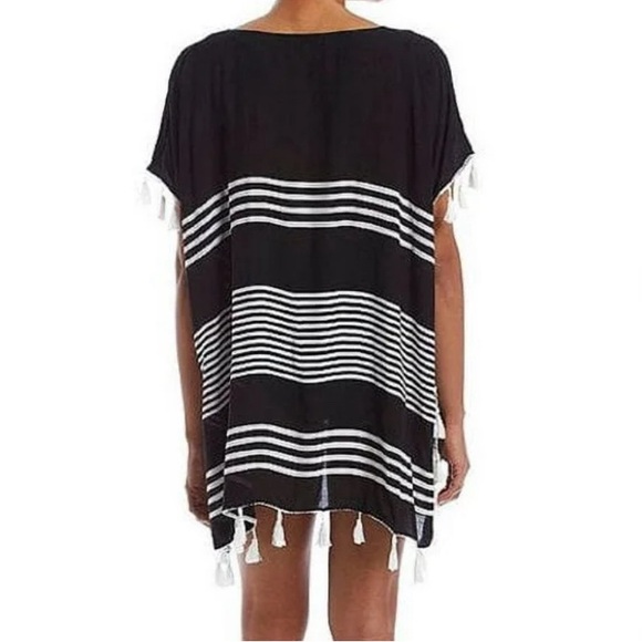 Chelsea & Theodore Black White Stripe Tassel Beach Coverup Size L EUC - Picture 2 of 7